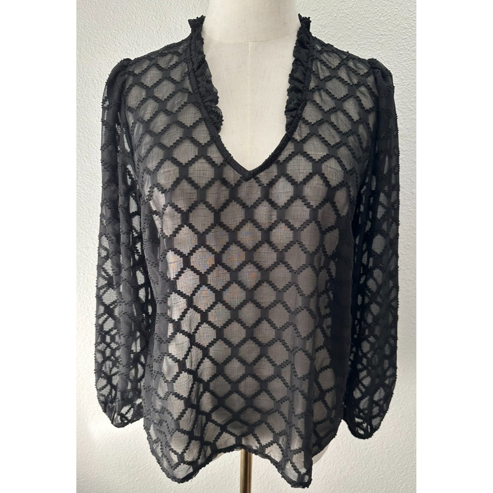 Banana Republic Sheer Mesh Top Small Black Whimsigoth Fairy Grunge Dark Romantic